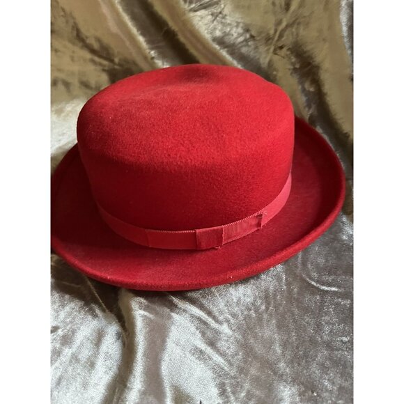 Capas Little Topper Red 100%Wool Felt  Hat Derby Wedding A MUST SEE PHOTOS SIZEM - Picture 3 of 16